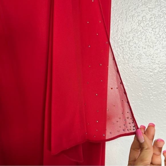 Dave & Johnny Dress Women 9 10 Maxi Red Rhinestone Studded Ruffled Sleeveless - Picture 3 of 13